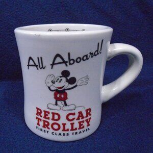 Disney Park California Adventure Mickey Mouse All Aboard Red Car Trolley Mug Cup